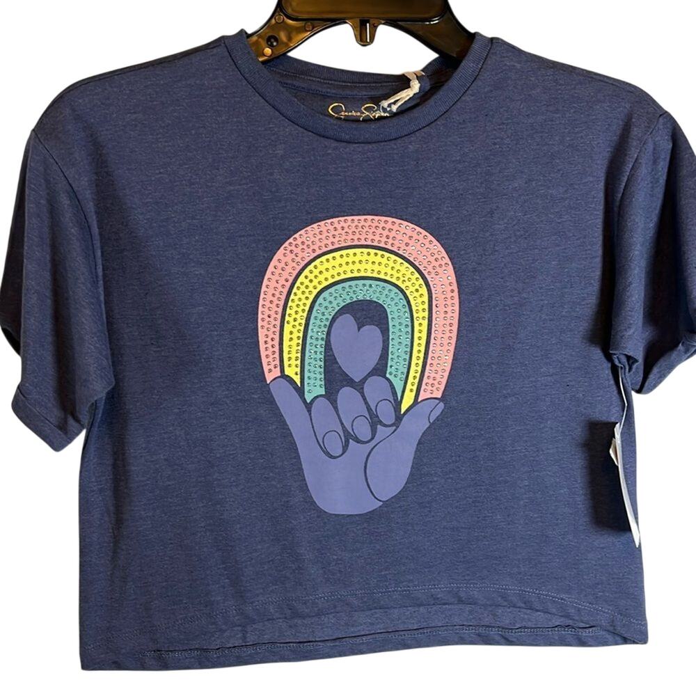 Jessica Simpson Graphic Cotton Boho Blue T-Shirt Size M(8-10)
